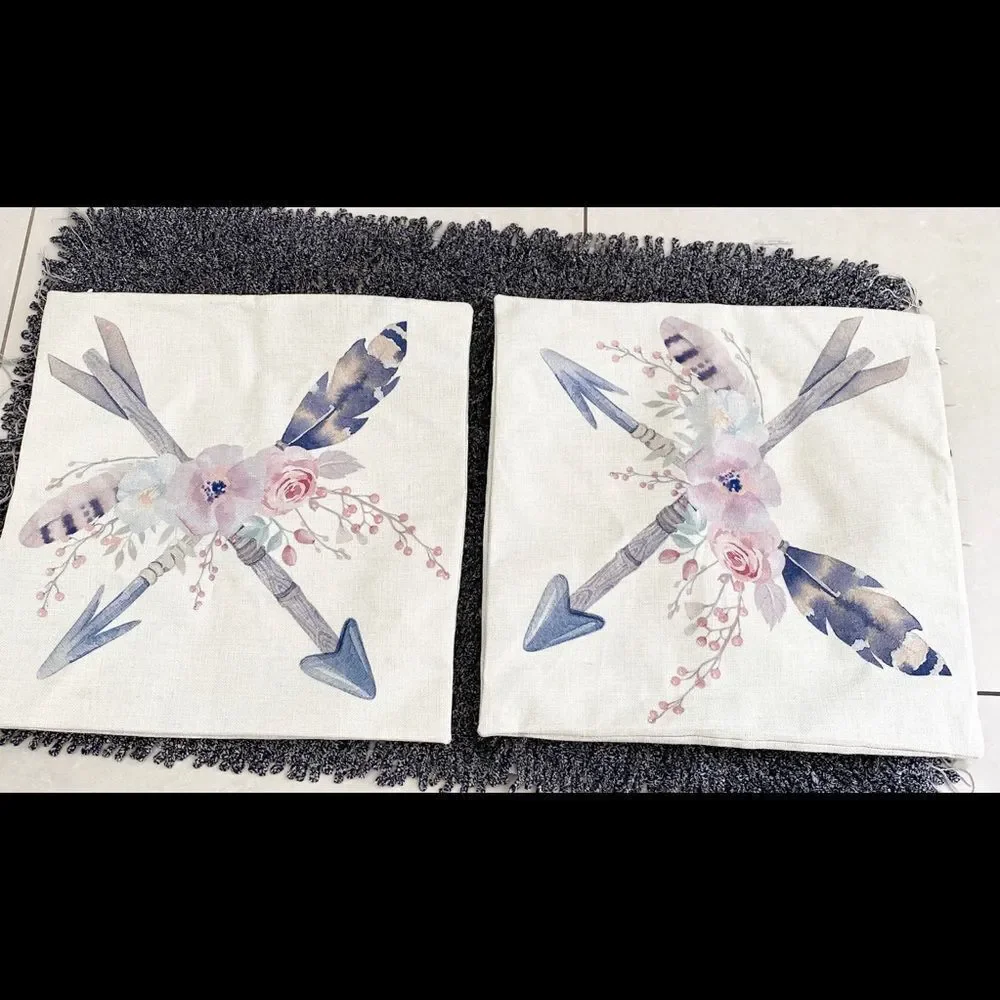 New Set of 2 floral decorative linen pillow cases